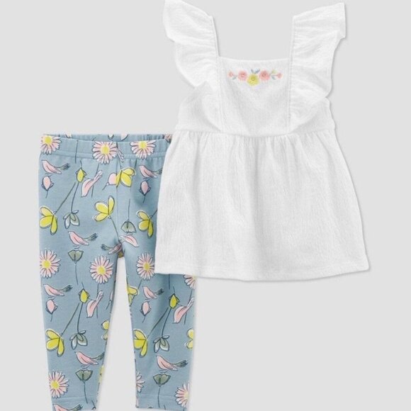 Carters Baby Girl 2-Piece Ruffle Top & Floral Legging Spring Outfit Set Size 12M - Picture 1 of 8